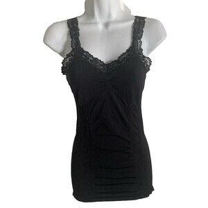 Elietian Womens Black Cami Tank Top One Size Lace Trim Stretch Whimsigoth Fairy